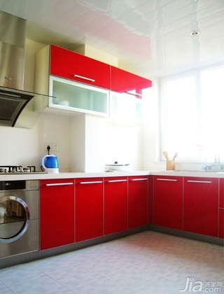 简约风格二居室红色10-15万90平米厨房橱柜婚房平面图