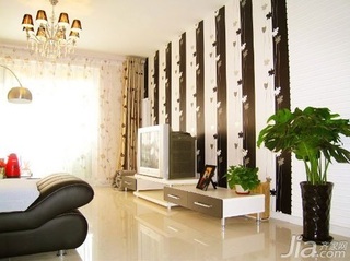 简约风格二居室简洁黑白10-15万90平米客厅电视背景墙电视柜婚房家居图片