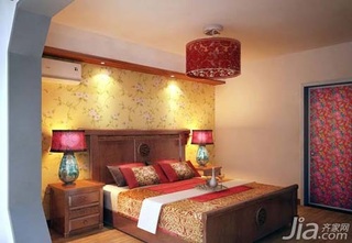 中式风格二居室民族风5-10万80平米卧室卧室背景墙床头柜新房设计图纸