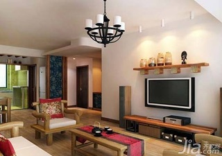 中式风格二居室简洁5-10万80平米客厅电视背景墙沙发新房家装图