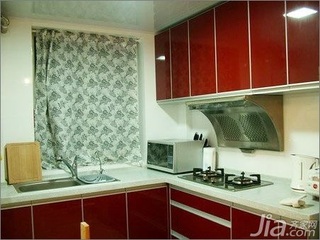 简约风格二居室红色5-10万70平米厨房橱柜新房设计图