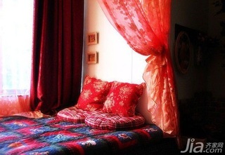 田园风格二居室红色5-10万70平米卧室卧室背景墙床新房设计图