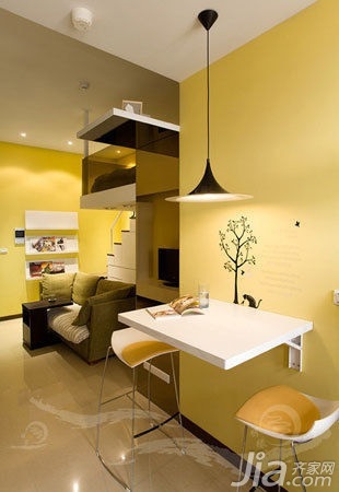 欧式风格复式黄色5-10万50平米餐厅餐桌新房平面图