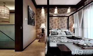 中式风格复式10-15万110平米卧室床新房家装图片