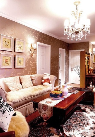 新古典风格二居室10-15万90平米客厅沙发背景墙沙发婚房家装图片
