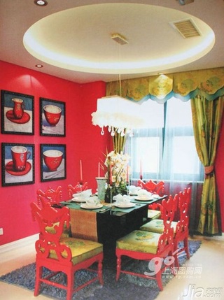 浪漫红色3万-5万90平米餐厅餐桌新房设计图