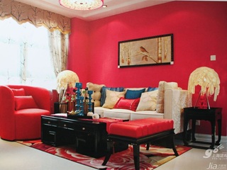 浪漫红色3万-5万90平米客厅沙发新房家居图片