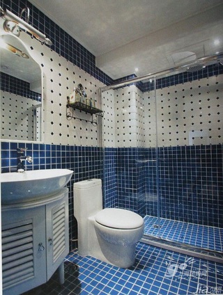 地中海风格一居室蓝色3万以下50平米卫生间背景墙洗手台新房设计图