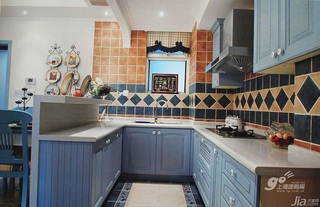 地中海风格一居室蓝色3万以下50平米厨房橱柜新房设计图