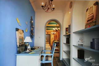 地中海风格一居室蓝色3万以下50平米书房书架新房设计图纸