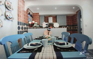 地中海风格一居室蓝色3万以下50平米餐厅餐厅背景墙餐桌新房家装图片