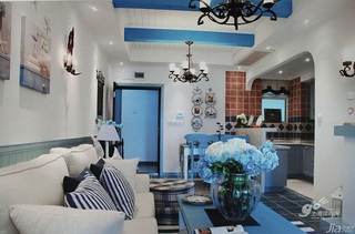 地中海风格一居室蓝色3万以下50平米客厅沙发背景墙沙发新房家装图
