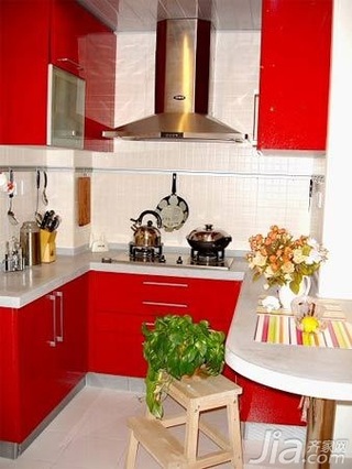 简约风格二居室红色3万以下50平米厨房橱柜定制
