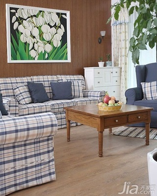 欧式风格二居室简洁格子豪华型80平米客厅沙发背景墙沙发新房平面图