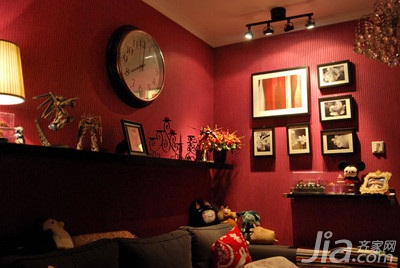 一居室装修,简约风格,小户型装修,50平米装修,40平米装修,5-10万装修,富裕型装修,客厅,红色,照片墙