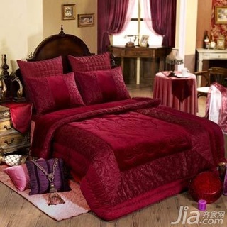 欧式风格一居室浪漫红色3万以下50平米卧室床新房设计图纸