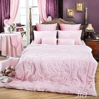 欧式风格一居室浪漫粉色3万以下50平米卧室床新房设计图