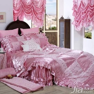 欧式风格一居室梦幻粉色3万以下50平米卧室床新房家装图