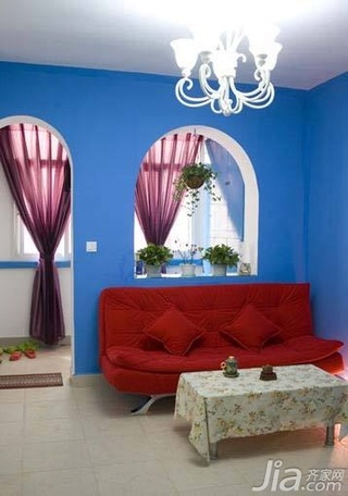 地中海风格二居室蓝色3万以下60平米客厅灯具图片
