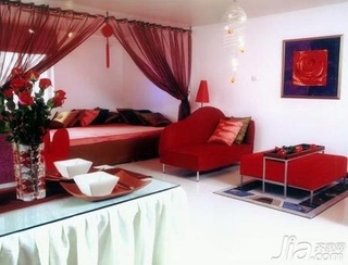 简约风格一居室红色3万以下50平米卧室卧室背景墙床新房平面图