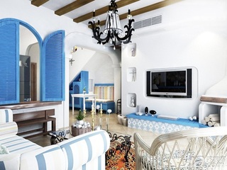 地中海风格四房15-20万140平米以上客厅电视柜三口之家家装图