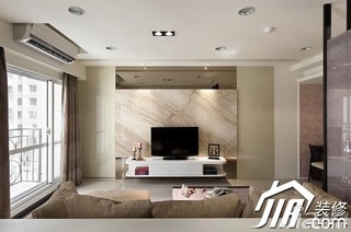 简约风格小户型白色经济型60平米客厅电视背景墙窗帘效果图
