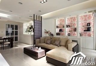 简约风格小户型白色经济型60平米客厅隔断沙发效果图