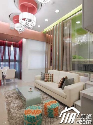 混搭风格复式可爱60平米客厅沙发图片