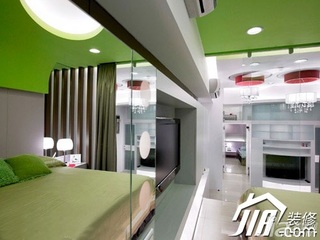 混搭风格复式小清新绿色60平米卧室床图片