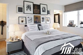 混搭风格复式简洁富裕型卧室卧室背景墙床效果图