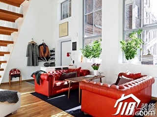 loft风格小户型经济型客厅楼梯沙发图片