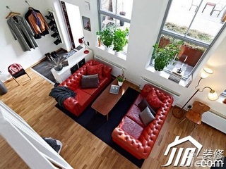 loft风格小户型经济型客厅楼梯沙发效果图