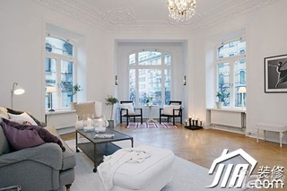 宜家风格二居室简洁白色富裕型客厅沙发效果图