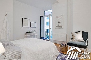 宜家风格二居室简洁白色富裕型卧室床图片
