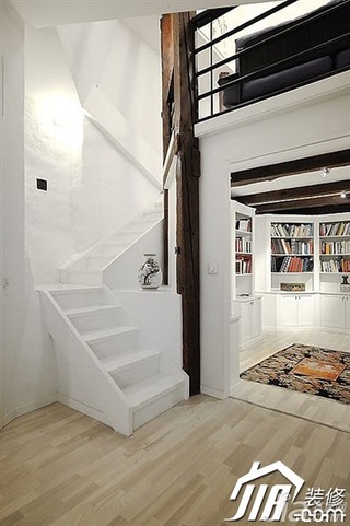 混搭风格复式白色豪华型书房楼梯装修效果图