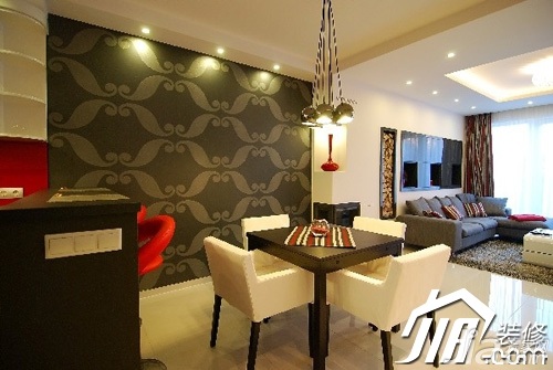 公寓装修,120平米装修,富裕型装修,混搭风格,餐厅,餐桌,灯具,背景墙,客厅,沙发