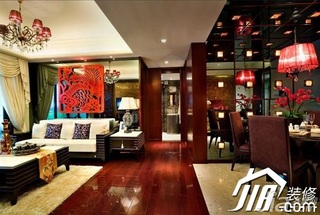 中式风格公寓豪华型130平米客厅背景墙沙发效果图