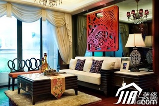 中式风格公寓豪华型130平米客厅背景墙沙发图片