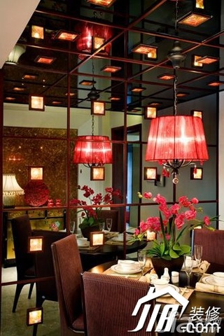中式风格公寓豪华型130平米餐厅背景墙餐桌效果图