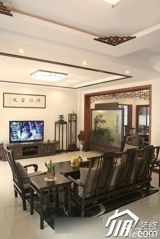 中式风格三居室15-20万110平米客厅沙发效果图