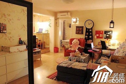 60平米装修,混搭风格,3万-5万装修,客厅,可爱,沙发,茶几,灯具,沙发背景墙,工作区