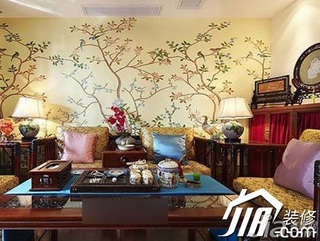 中式风格二居室3万-5万客厅背景墙沙发效果图
