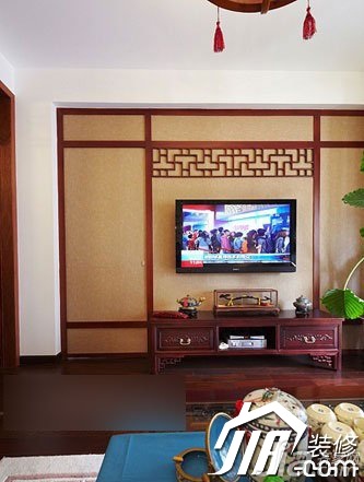 中式风格,二居室装修,3万-5万装修,客厅,电视背景墙,电视柜