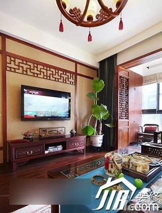 中式风格二居室3万-5万客厅电视背景墙电视柜效果图