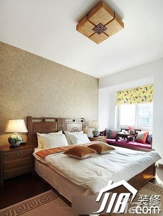 中式风格二居室3万-5万卧室床效果图