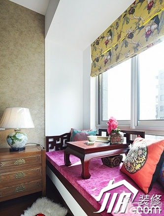 中式风格,二居室装修,3万-5万装修,卧室,床头柜,飘窗