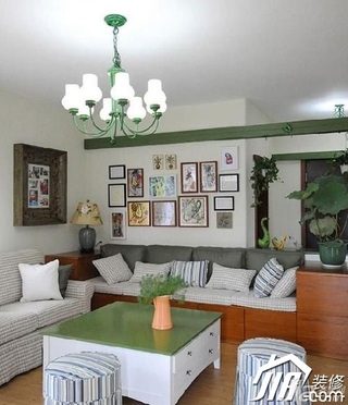 简约风格公寓小清新绿色3万-5万90平米客厅沙发背景墙茶几效果图