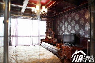 新古典风格别墅豪华型卧室卧室背景墙窗帘图片