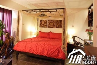 东南亚风格小户型红色富裕型40平米卧室床效果图