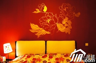 混搭风格公寓红色经济型100平米卧室卧室背景墙床图片